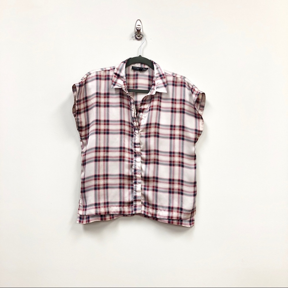 Topshop Tall Plaid Blouse